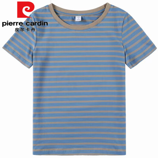 Pierre Cardin Pure Pure Cotton Striped Kurzärmelte T-Shirt für Frauen und Mütter mittleren Alters im Sommer Neue große, lockere Bauch- und Abschläge von Top 653# Kurzärärmig [blau-Brown] M Empfohlen 80-100jin [Jin gleich 0,5 kg]
