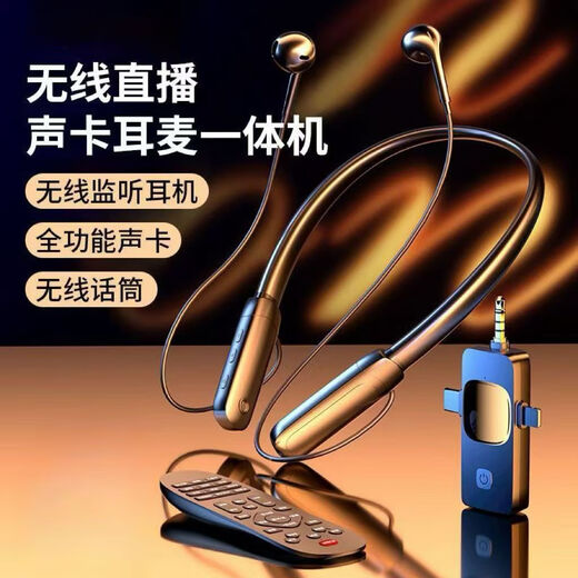 Huiyue 2024 new mobile phone wireless live sound card built-in microphone with goods jingle singing and karaoke support hanging neck outdoor portable with Bluetooth accompaniment with vibrato complete set of three-plug 020 upgraded version (headphones + receiver + remote control) complete set