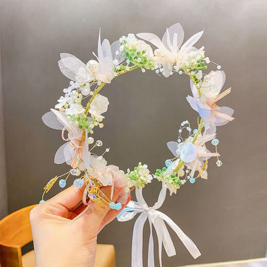 St. Xian children's garland headband headband pearl crown girl princess ancient style headdress performance flower girl accessories headband forest style Sudie style 1