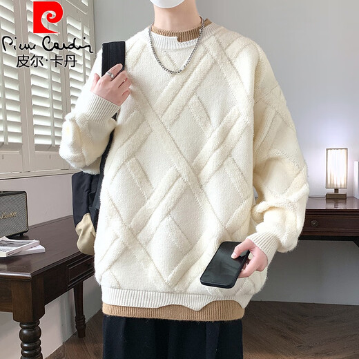 皮尔卡丹（pierre cardin）假两件春秋季新款男生初高中学生加厚毛衣大童青少年打底针织衫潮 9227卡其色 2XL 约130-145斤可穿