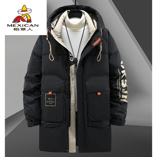 Scarecrow's new winter extra-large size cotton-padded jacket for men, medium-length loose down-padded jacket with fattening and thickening, fat man's trendy cotton-padded jacket, black 2308PD 5XL 180-200Jin Jin is equal to 0.5 kg