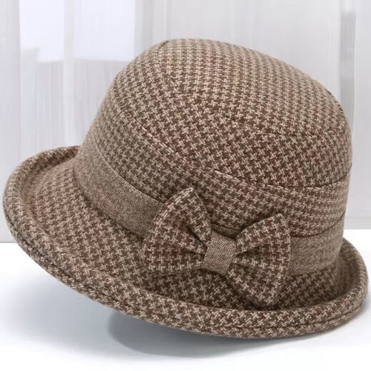 MANQIMEIYA Women's New Hat Women's Autumn and Winter Top Hat Woolen Basin Hat Middle-aged Older Hat Mom Hat Fashionable Fisherman's Hat Small Grid Woolen-Gray High Quality [55-58 Adjustable]