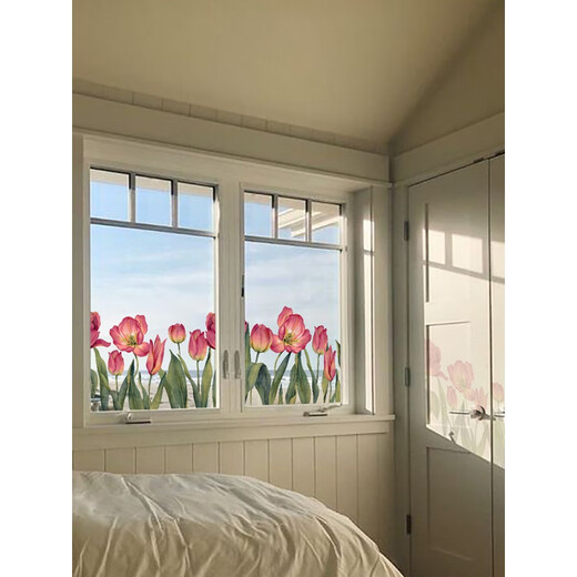 Chuangjingyi chooses French flower window sticker paper light-transmitting electrostatic glue-free window stickers stripping film romantic bedroom Fangfang Tulip 12040cm