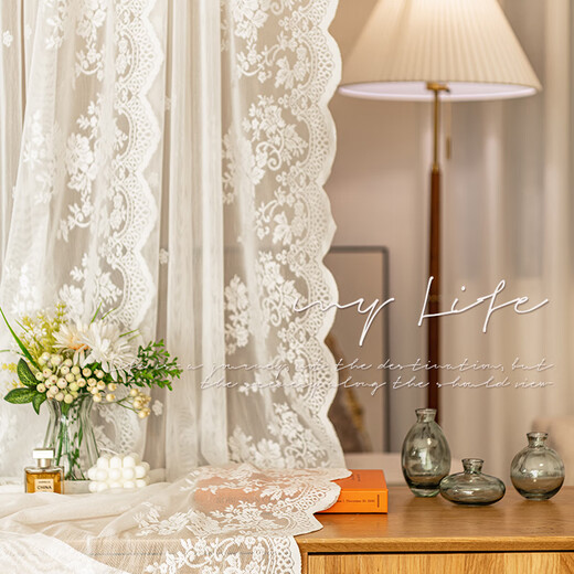 Fanye's French lace punch-free gauze curtain telescopic rod door curtain small window blocking short curtain restaurant bedroom home gauze curtain