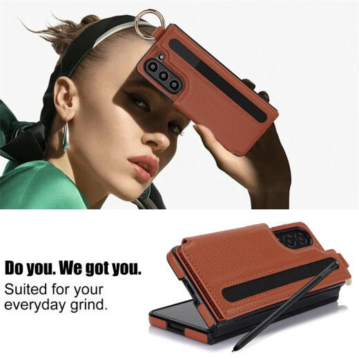 Jinhao eignet sich für Samsung Z Fold5 Mobiltelefone Hülle Pensteckplatz-Brieftasche Klappschirm Fold4/3 Vollinclusive Anti-Fall-Schutzhülle Ringhalterung High-End-Mode-Mode-Brieftasche Mobiltelefon Leder-Hülle Ringschutz Hülle Brown Samsung Fold5