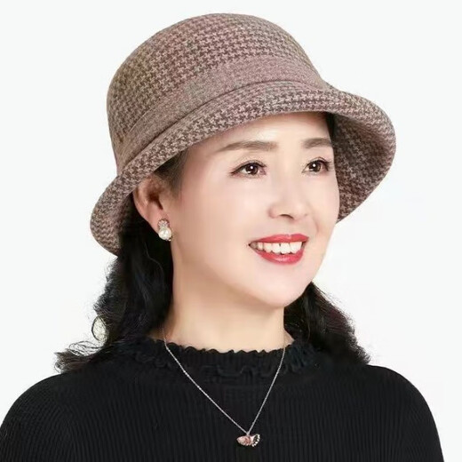 MANQIMEIYA Women's New Hat Women's Autumn and Winter Top Hat Woolen Basin Hat Middle-aged Older Hat Mom Hat Fashionable Fisherman's Hat Small Grid Woolen-Gray High Quality [55-58 Adjustable]