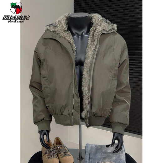 Western Camel (VANCAMEL) high-end American retro jacket cotton coat men's winter warm mountain-carved cotton coat cleanfit fur collar coat black thickened XL 135-150Jin Jin equals 0.5 kg