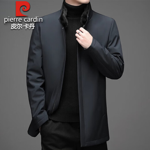 Pierre Cardin high-end business mink fur stand-up collar nikon men's rabbit fur detachable liner fur one-piece fur jacket navy blue mink sweater collar + rabbit fur liner 2XL 185