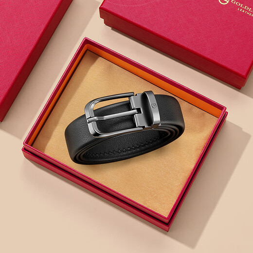 Goldlion Belt Men's Pin Buckle First Layer Cowhide Pants Belt Men's Gift Box Belt Birthday Gift for Dad