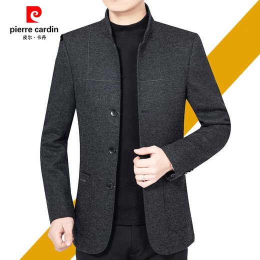 Pierre Cardin woolen jacket for middle-aged men 2025 spring and autumn new men's casual daddy wool woolen jacket tunic black gray four buttons M 170 size (90-115Jin Jin equals 0.5 kg)
