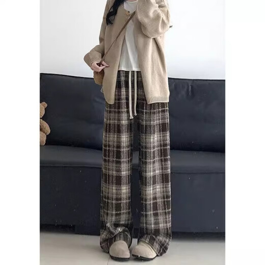 Aiyi-Kleidung plus Samt verdickte Wollplaidhose für Frauen im Herbst Neue loses Weitbein hohen Taillensport- und Freizeithosen 687 Marineblau plus Samt hohe Qualität 2xl 135-150jin [Jin gleich 0,5 kg]