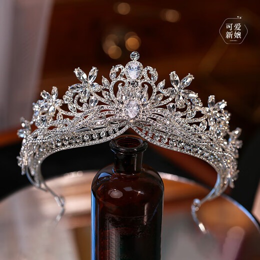 Shijun (SHIJUN) European and American retro crystal handmade large crown Korean-style crown light luxury heavy industry double-layer flash diamond princess crown bridal wedding double-layer five-petal flower crown A0136
