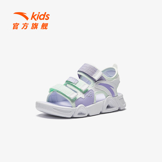 ANTA Children's Sandals Girls' Shoes 2025 Summer New Velcro Outdoor Arch Lingbo Open-Toe Beach Shoes Anta White/Fresh Purple-1 28 Shoe Inner Length 17.5cm