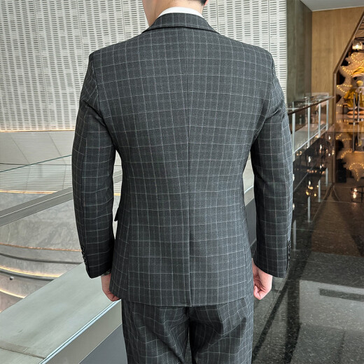 Xiancong Men's Suit Suit Korean Style Slim Groom Wedding Formal Dress Three-piece Set No-Iron Casual Suit Jacket Men's Black Suit + Pants + Shirt Free Belt Tie M
