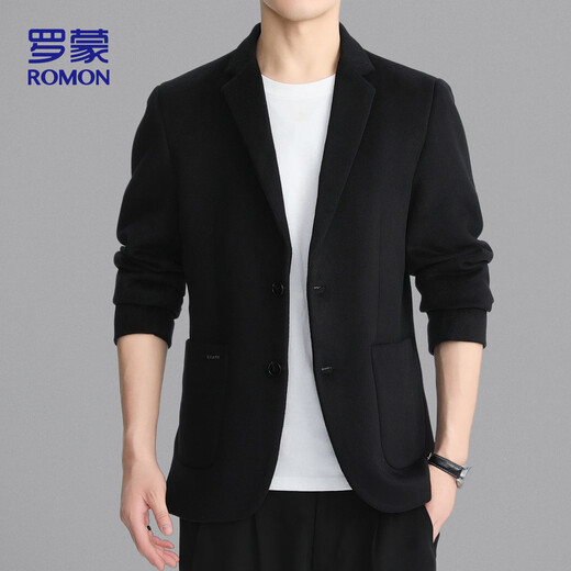 罗蒙（ROMON）羊毛呢西服男士春秋季商务休闲单西装大衣保暖外套男XF87黑色XL