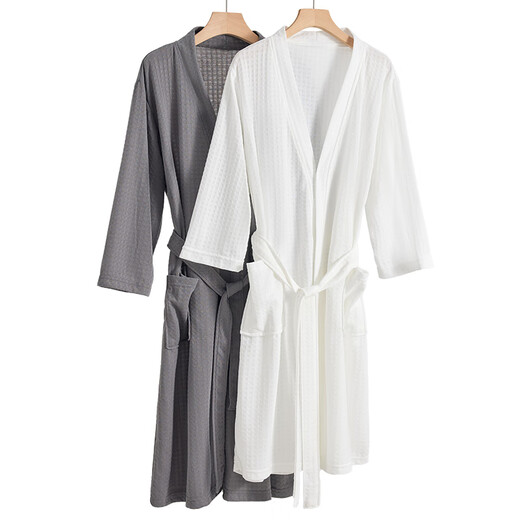 Yu Zhaolin nightgown men's pajamas men and women same bathrobe spring and summer simple waffle home clothes long
