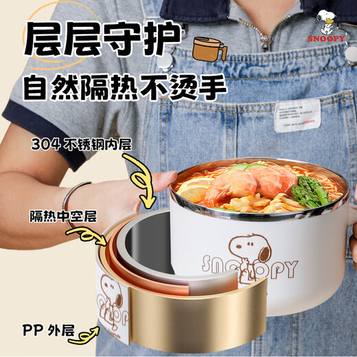 Snoopy (SNOOPY) 304 stainless steel instant noodle bowl student office worker lunch box large capacity rice bowl instant noodle artifact 1.3L
