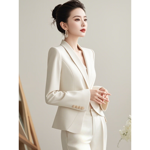 Autumn moonlight Yiren's autumn clothes are matched with a complete set of capable and elegant women's clothing with a small fragrant and goddess-like white suit suit. Off-white M