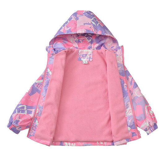 Junshi Children's Coat Integrated Velvet Autumn and Winter New Children's Coreano Top Windbreaker Pink 9928 Velvet integrado 110