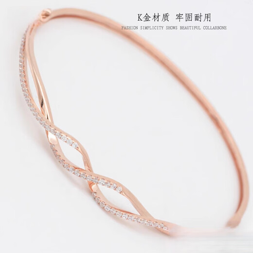Libiao Russian 585 purple gold bracelet for women rose gold inlaid with zircon wavy bracelet hard gold 14 gold 56 mouth bracelet