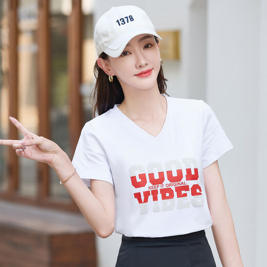 Magical style short-sleeved T-shirt for women in summer new fashion, versatile and simple casual solid color loose and slimming 9856 white S (85-95Jin [Jin equals about 0.5 kg])