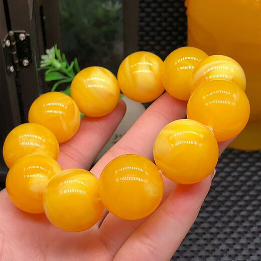 Fat Donglai's same amber second-generation beeswax bracelet with floating flowers, old chicken oil yellow, round bead couple bracelet for boys and girls, diameter 22mm, floating flower bracelets for men