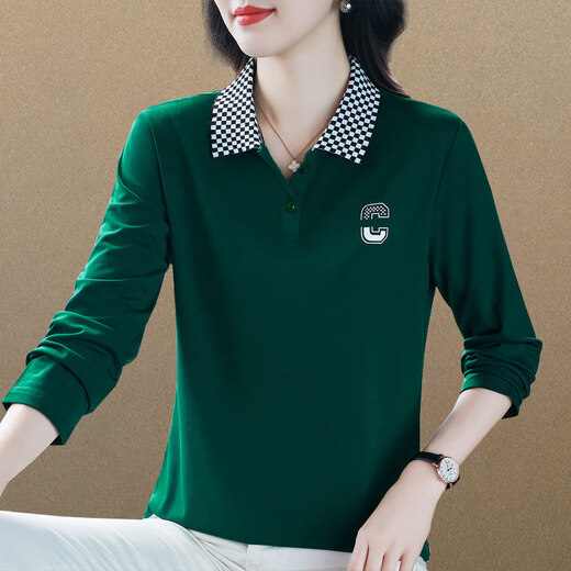 
Shengyu Spring Women's Long Sleeve Lapel T-shirt 2025 New Spring and Autumn Middle-aged Trendy Mom Loose Fashion Casual Base Top Olive Green 6636 XL (Suggested 106-115Jin [Jin equals 0.5 kg])