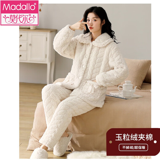 Modal-Pyjama für Damen, Winter, Korallensamt, Plus-Samt, verdickt, dreilagig, gepolstert, verdickt, kann draußen getragen werden, Winter-Hauskleidung mit Kapuze, 32–12243 M, empfohlenes Gewicht 80–110 Jin Jin entspricht 0,5 kg