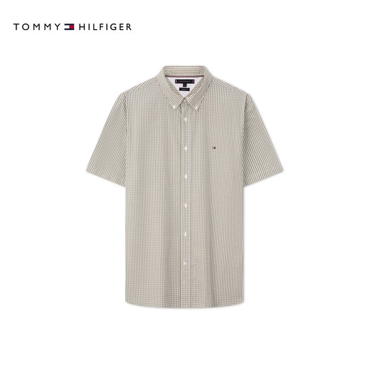 TOMMY HILFIGER [Breathable Poplin] Summer Men's Pure Cotton Business Casual Plaid Short Sleeve Shirt Shirt Men's Jacket 35440 Gray Plaid L9F L (Recommended: 150-165Jin [Jin equals 0.5 kg])