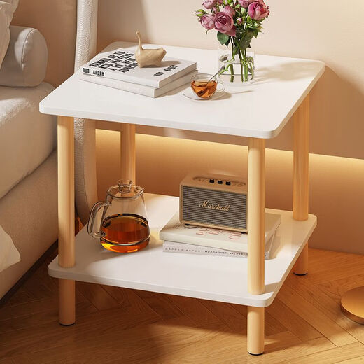 YILANGDE simple bedside table small bedroom modern simple mini bedside cabinet storage rack storage cabinet storage bedside table light walnut color double layer 40*40*53cm