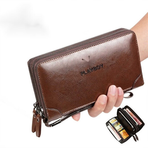 Playboy Texture en cuir authentique Long Wallet Men's grande capacité 2022 NOUVEAUX BROWN MURTI-CARD BROWN Long Business Handsbag Business
