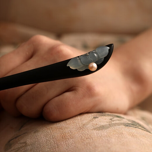 Su Shiliu 2025 new ebony wood Xiu jade hairpin daily Hanfu hair accessories cheongsam accessories hairpin simple wooden hairpin ebony-simple Xiuyu pearl hairpin