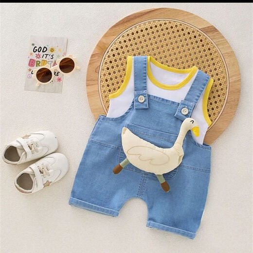 G.duck品牌童装婴儿套装男小童夏季背带裤女宝宝无袖纯棉衣服薄款卡通牛 官方旗舰咖色小狗套装 73cm 均码
