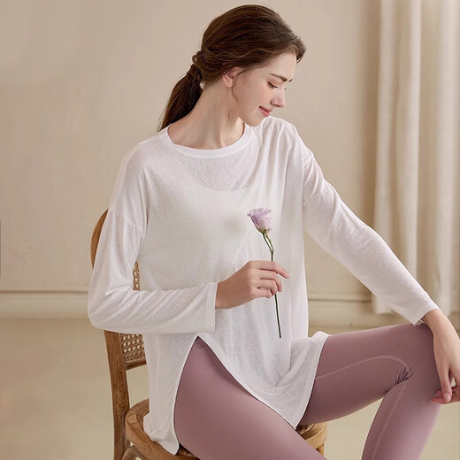 Victoria Traveler Yoga Wear Women's Spring and Summer Loose Sports Cover-Up Slim Long-Sleeve T-Shirt Pilates Training Top Fitness Wear White S