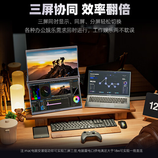 ARZOPA 15,6-Zoll-Dual-Screen-tragbares Display, faltbares Mobiltelefon, Laptop, sekundärer Bildschirm, externes Büro, Aktienhandel, Spielcomputer, erweiterter Bildschirm E1