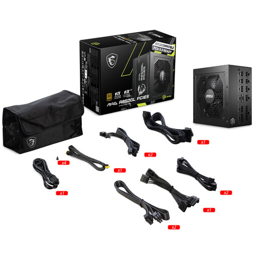 MSI MSI bewertet 850W Goldmedaille Vollmodul Netzteil ATX3.1/Native 16Pin/native PCIE5.1/Sieben Jahre Garantie/Adaptive 5080 Grafikkarte Mag A850GL