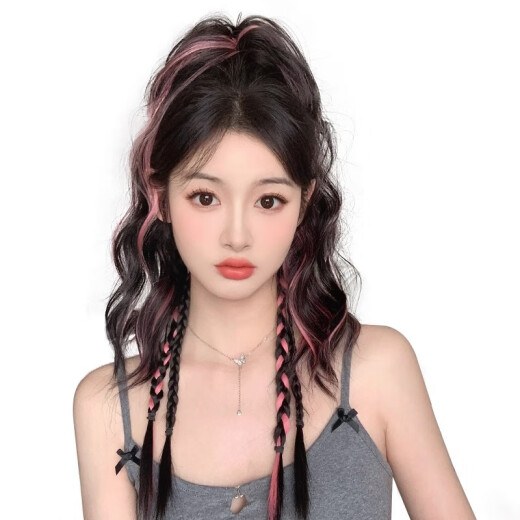 Enchanting cat high ponytail clip wig women long hair boxing braid headdress high-end hairpin 2025 hair clip waterfall half-tied waterfall boxing braid [brown and black highlight powder]