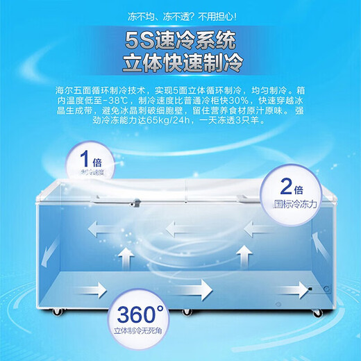 海尔（Haier）冰柜卧式商用大冰柜大容量大冷冻超低温双开门海鲜速冻冰柜 纯白 829L BC/BD-829HEZ