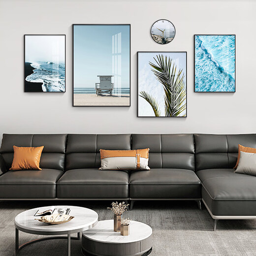 
Mohu (mohu) living room decoration painting sofa background wall mural modern simple landscape landscape painting TV wall high-end new style hanging paintings seaside landscape 15935 (including wall clock) tempered crystal porcelain large combination - black frame
