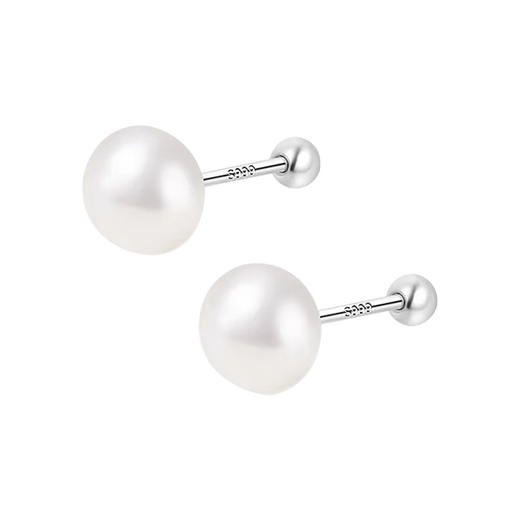Bangboshi s999 Silver Steamed Bun Round Pearl Earrings 520 Gift Ear Hole Classic Pearl 6-8mm Screw Twist Ear Bone 999 Pearl Earrings 8mm