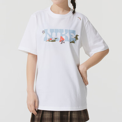 耐克（NIKE）女装运动套装25夏新款舒适透气时尚印花短袖T恤宽松五分裤两件套 IF0607-100+HM8980-010 L