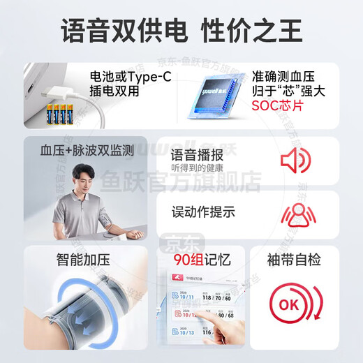 Yuwell electronic sphygmomanometer blood pressure meter for home use, high blood pressure measuring instrument for the elderly, medical high-precision measuring instrument, dual voice power supply + dual blood pressure and pulse measurement + large screen for easy viewing