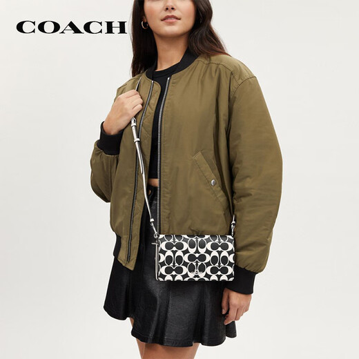 Coach (Coach) [Brand Direct Supply] Frauen der kleinen One-Shoulder-Crossbody-Tasche Schwarz-Weiß-Farbblock CO967IMA47