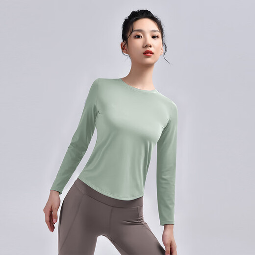 Shuangxiu yoga wear for women, long-sleeved, high-end, sexy, slim-covering sports top, professional Pilates training suit, autumn and winter, dark green top XL (120-135)
