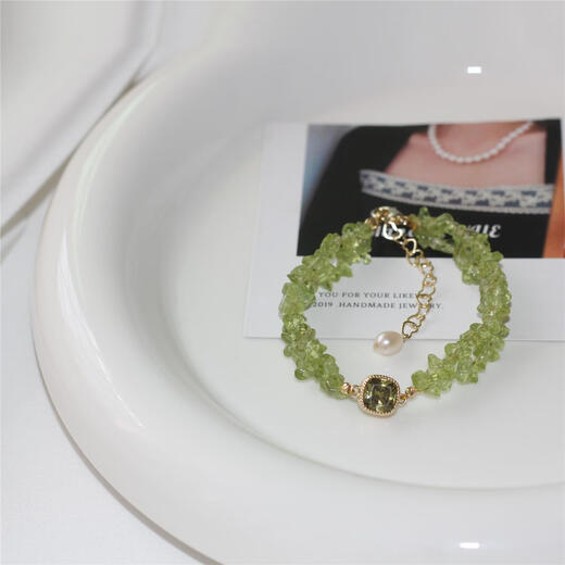 Weizhou Shark Pearl Island/The Wizard of Oz natural double-layered peridot simple fashion bracelet shiny zircon original jewelry olive olive green bracelet full length + 4cm extension chain 0 carat 16cm