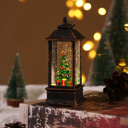 Christmas wind small oil lamp Christmas decoration props Christmas snow scene Christmas tree Santa Claus atmosphere lights Water-filled interior bronze tree