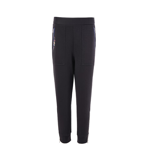 Yuyu brand women's casual pants for women 2023 new autumn and winter cotton-like medium-high waist embroidered long trousers FGFD6231 black M