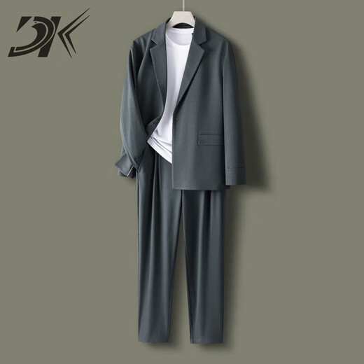 DK brand spring and autumn men's suit suit men's drapey casual small suit loose business comfortable lightweight two-piece set blue gray M /100-120Jin Jin equals 0.5 kg