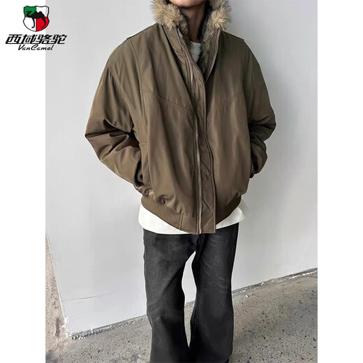 Western Camel (VANCAMEL) high-end American retro jacket cotton coat men's winter warm mountain-carved cotton coat cleanfit fur collar coat black thickened XL 135-150Jin Jin equals 0.5 kg