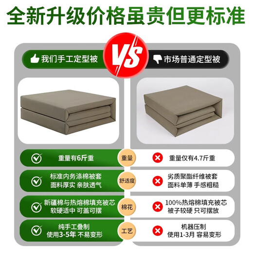 
Magic iron interior quilt pure handmade soft genuine model is standard sleepable, foldable, cover-shaped quilt military training tofu blocks [50% Xinjiang cotton] military green high standard 3% off